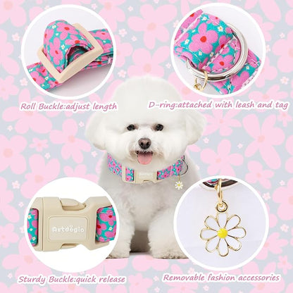 Cotton Floral Dog Collar, Adjustable Puppy Dog Collars - Image 4