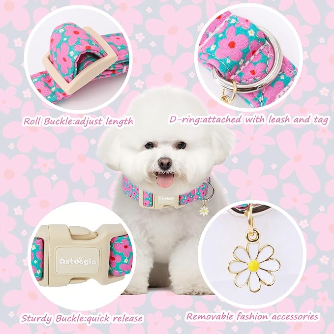 Cotton Floral Dog Collar, Adjustable Puppy Dog Collars - Image 4
