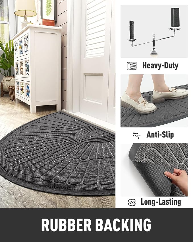 tchdio Door Mat Outdoor Indoor Entrance Doormat-Semicircular Durable Rubber Non - Image 3