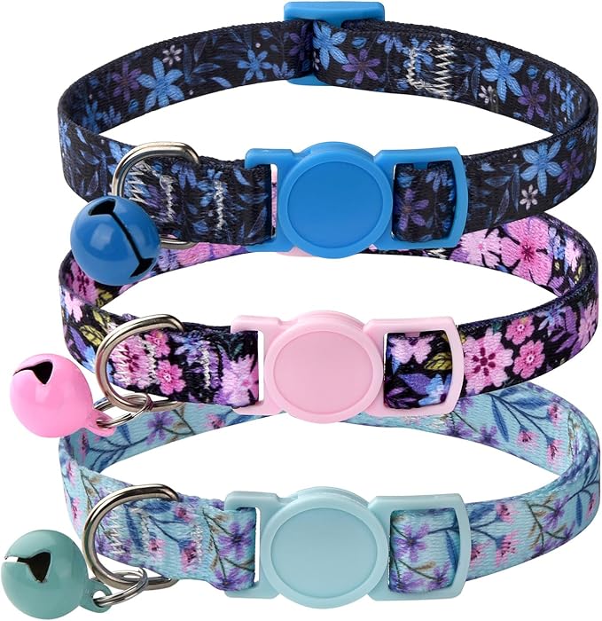 Cat Collar Breakaway with Bells, 3 Pack Girl Boy Pet Cat Collar with Bohemia by MarukoPet