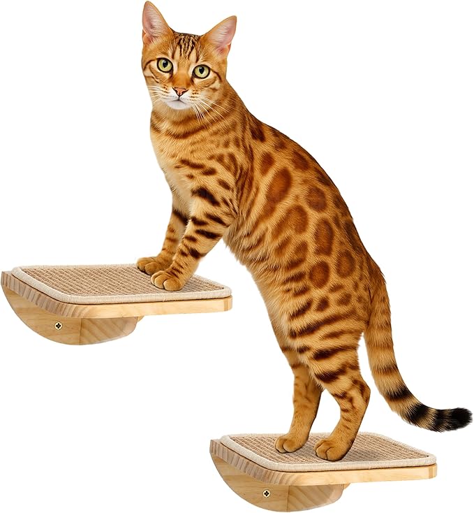 Wood Cat Wall Shelves with Sisal Mat – Cats Wall Furniture Steps by PELUOMOZ