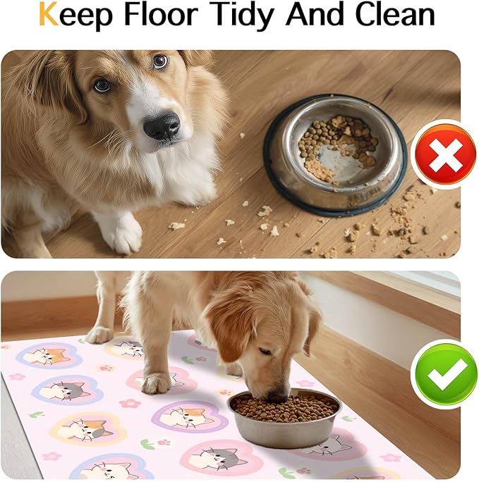 Cat Feedings Mats 20x12 inch Pink Heart Kitten Print Pet Bowl Placemat Non Slip - Image 8
