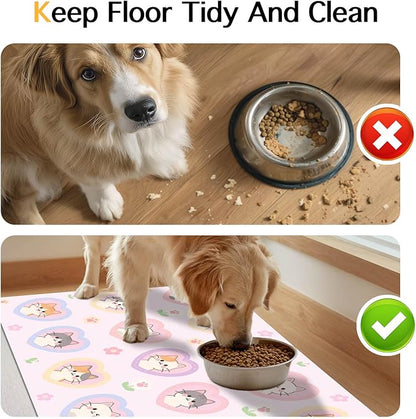 Cat Feedings Mats 20x12 inch Pink Heart Kitten Print Pet Bowl Placemat Non Slip - Image 8