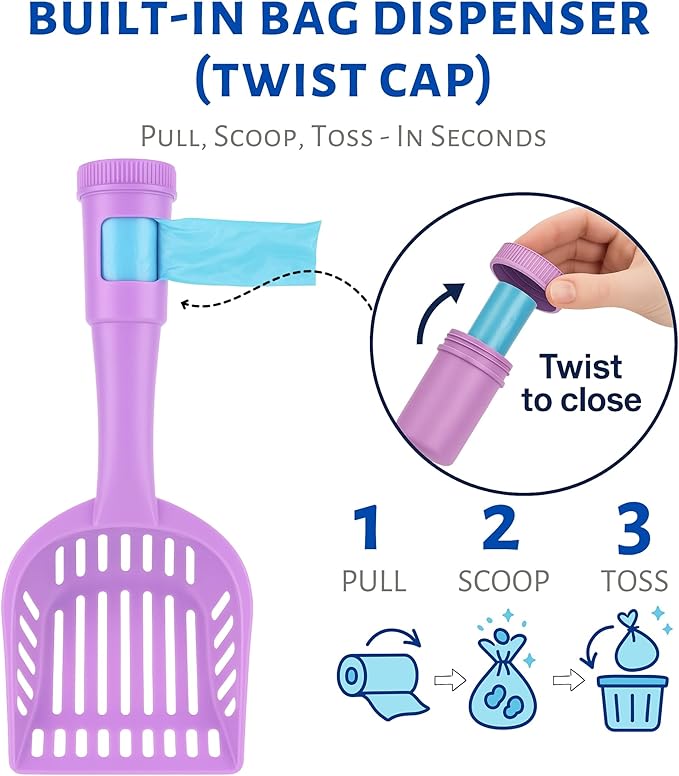 2-in-1 Pooper Scooper with Bag Attachment, Cat Litter Shovel Scoop with Bag - Image 2