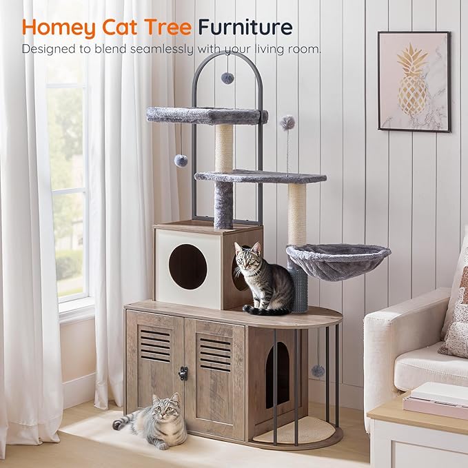 HOOBRO Cat Tree with Litter Box Enclosure, Arched All-in-One 31.5" Cat Tower - Image 2