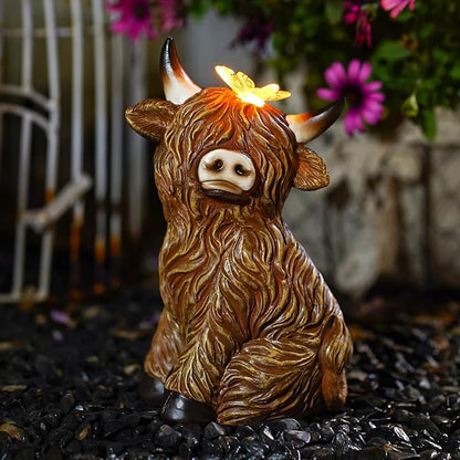 Solar Garden Statue Highland Cow Figurine – Outdoor Decoration by Fashionoda