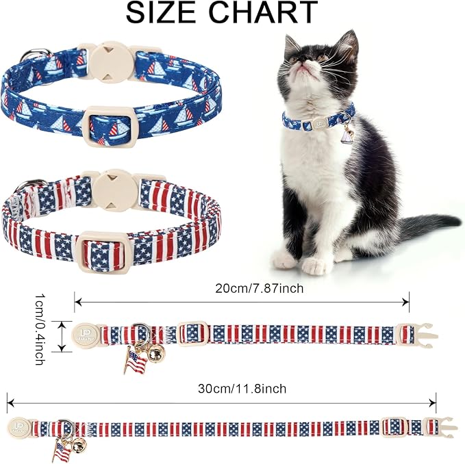 4th 0f July Cat Collar, Summer Baseball Blue Cat Collar - Image 6