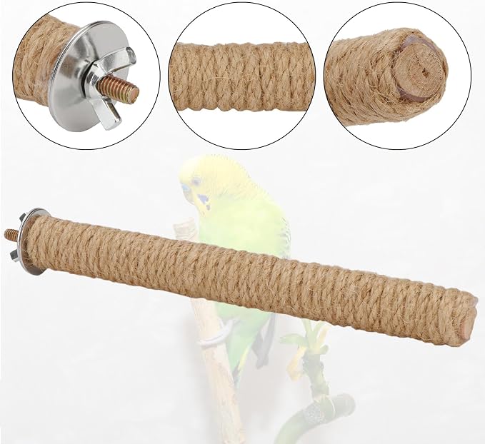 Hypeety Bird Perch Stand Natural Wood Parrot Hemp Rope Perch Birdcage - Image 3
