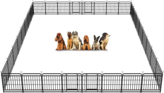 Dog Fence Outdoor 32 Piece Panels 32" Height, Square Steel Pipe by Committedtobetterpetlife