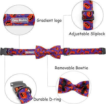 Dog Collar - Halloween Pumpkin Bowtie Pet Collar Gift Soft Bow Collar Pet - Image 2