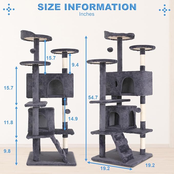 FDW | 54" Cat Tree Tower | Ashy | Multi-Level Indoor Activity Center - Image 7