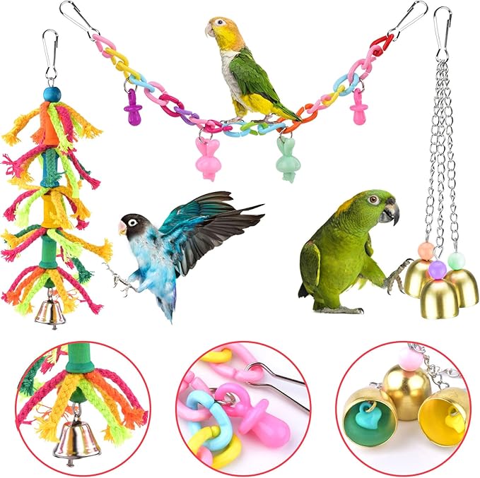 KATUMO Bird Toys, Parrot Swing Parakeet Ladder Conure Wood Perch Bird Chew Toys - Image 5