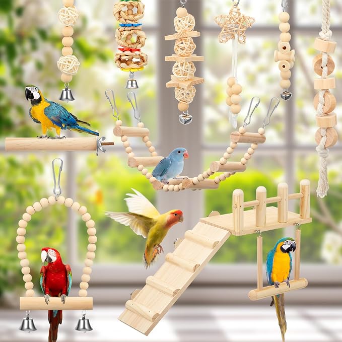 10 Pcs Bird Toys for Parakeets Cage Accessories Parrot Swing Toys and Wooden - Image 6