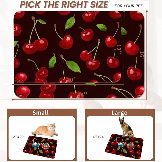 Red Cherry Pet Feeding Mat, Absorbent Quick-Dry Cat Dog Food and Water Bowl Mats - Image 2