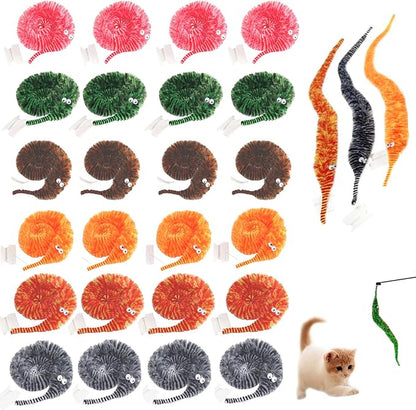 24 PCS Cat Worm Toy Zebra Print Feather Worm Teaser Refills Attachment Cute Cat by KuuGuu