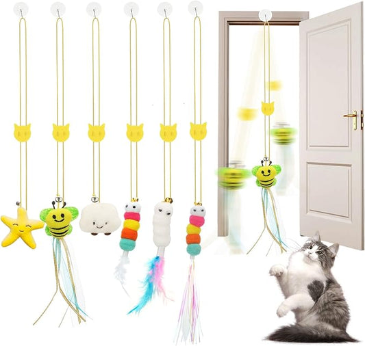 6 PCS Interactive Cat Feather Toys, Indoor Hanging Retractable Cat Toy by JIARON