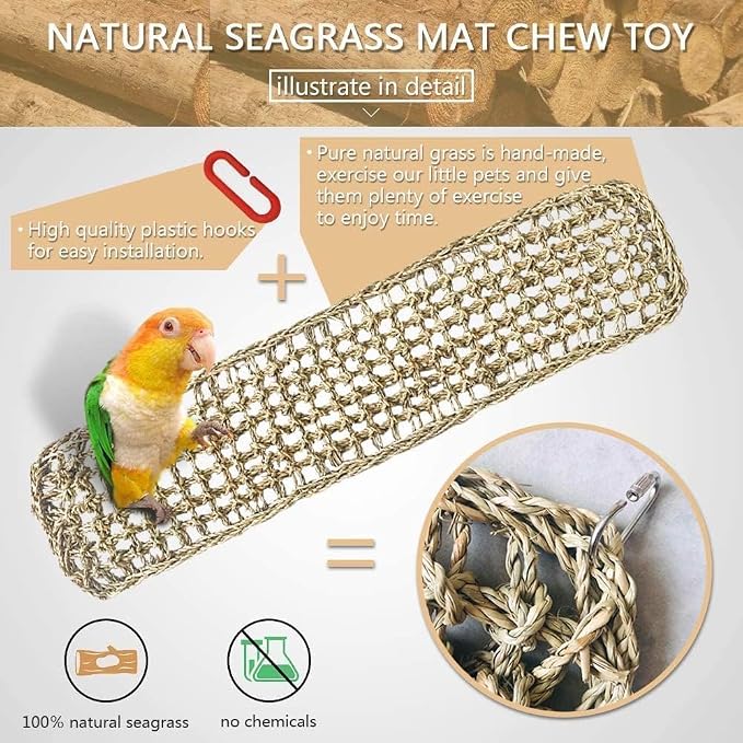 Bird Seagrass Mat 30" × 7" Parrot Natural Grass Woven Net Hammock Parakeet - Image 2