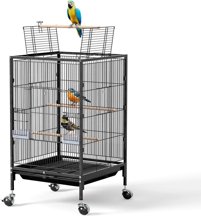 VINGLI Bird Cage with Wheels, Durable Wrought Iron Parakeet Cage with Slide Out by VINGLI