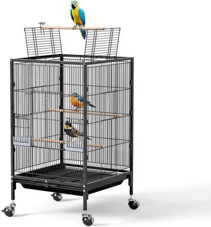 VINGLI Bird Cage with Wheels, Durable Wrought Iron Parakeet Cage with Slide Out by VINGLI