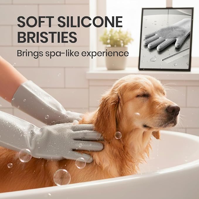 DELOMO Dog Washing Gloves with Comb: Soft and Gentle Silicone Pet Grooming - Image 5
