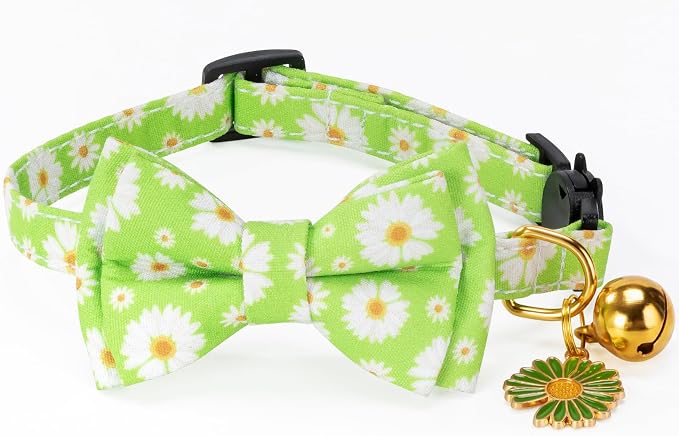 Breakaway Cat Collar with Cute Bow Tie Bell 2Pack Daisy Bee Pattern - Image 5