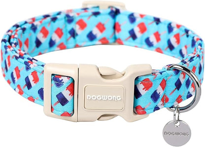 DOGWONG Cotton Dog Collar, Rainbow Dog Collar Durable Soft Natural Fabric Pet by DOGWONG