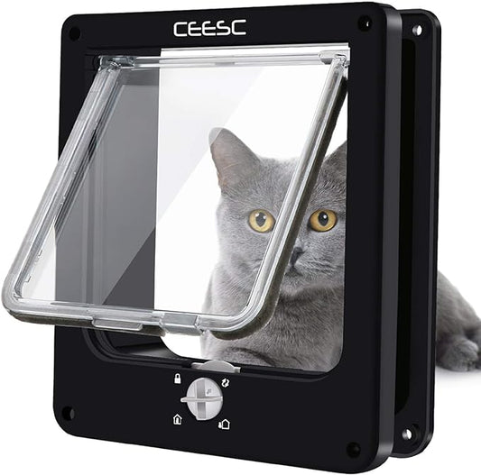 CEESC Medium Cat Door for Interior/Exterior Door, Weatherproof, Rotary 4 Way by CEESC
