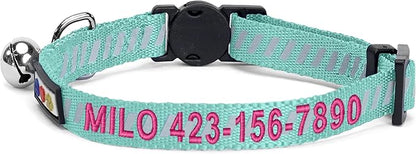 Pawtitas Personalized Teal Reflective Cat Collar – Adjustable Custom Collar - Image 2
