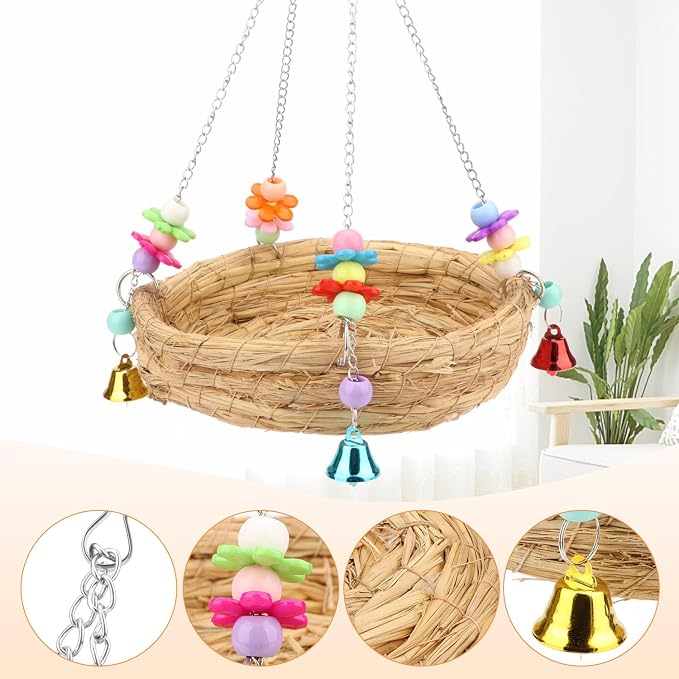 Hypeety Natural Handwoven Straw Nest Bed Large Bird Swing Toy - Image 3