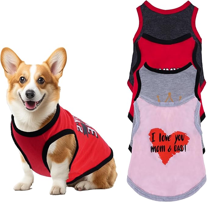 4 Pack Dog Shirts Summer Printed Puppy Clothes Novel Sleeveless Pet T Shirts - Image 2