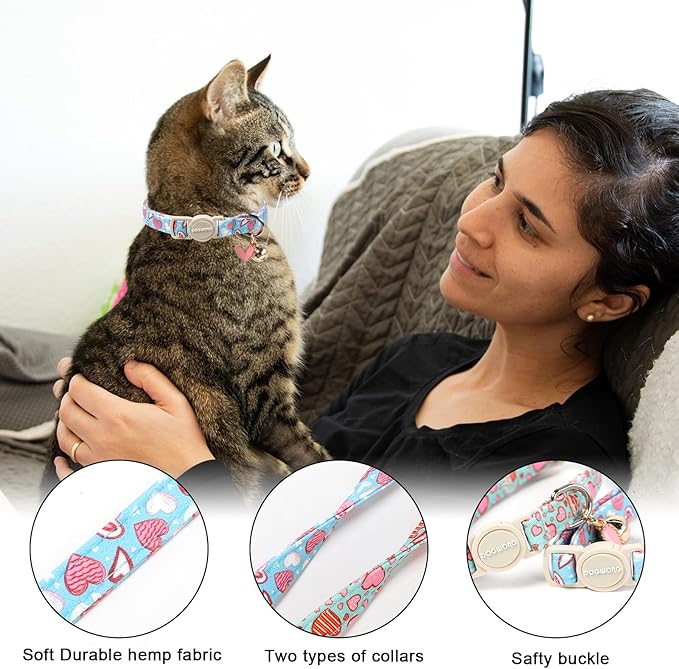 Cat Collar, 2 Pack Valentines Day Cat Collar Breakaway, Safety Adjustable - Image 2