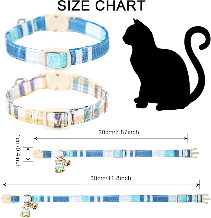 DOGWONG Cat Collar, 2 Blue Plaid Pack, Breakaway - Image 3
