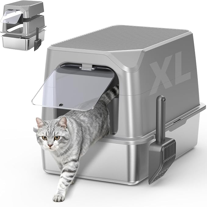 Enclosed Stainless Steel Cat Litter Box by CatLitterBox