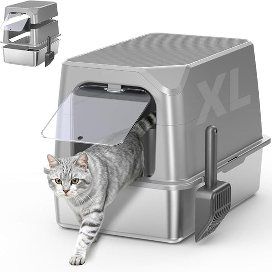 Enclosed Stainless Steel Cat Litter Box by CatLitterBox