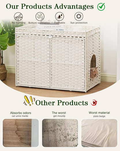 Cat Litter Box Enclosure Furniture, Handwoven Rattan Hidden Litter Box - Image 3