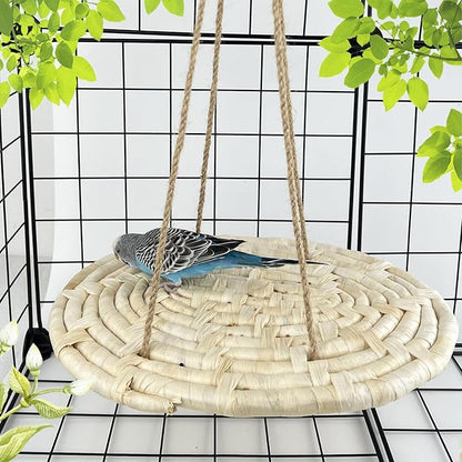 FlidRunest Bird Swing Hammock Bed, Natural Corn Woven Parrot Hammock Swing Mat - Image 6