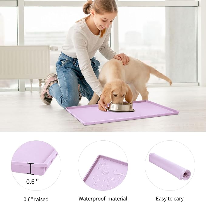 Dog Food Mat, Silicone Waterproof Food Tray, Non Slip Pet Bowl Mats Placemat - Image 2