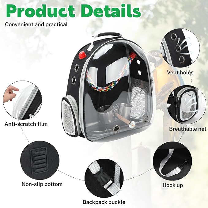 Rypet Bird Carrier Backpack Parrot Portable Breathable Bag Pet Bird Lightweight - Image 3