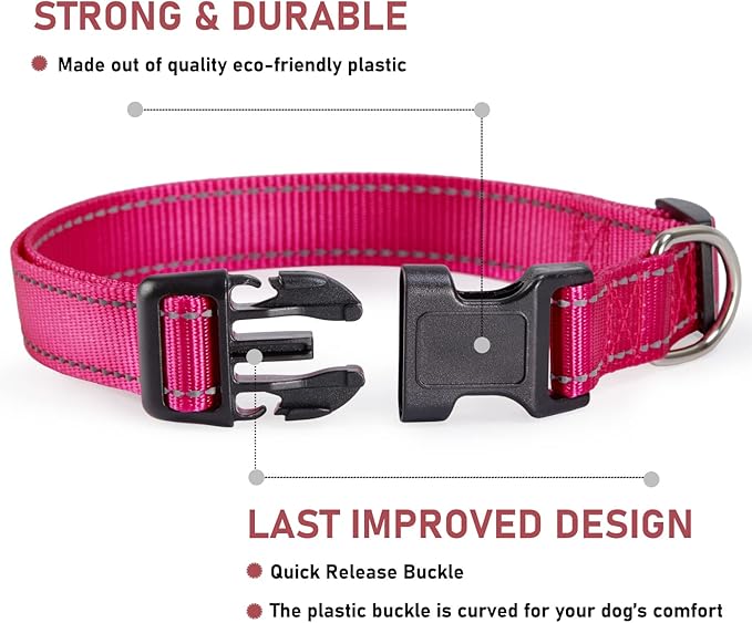 Reflective Dog Collar with Buckle Adjustable Safety Nylon Collars - Image 2