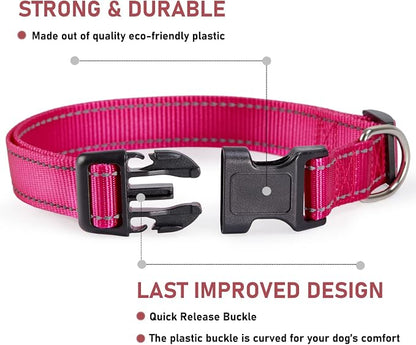Reflective Dog Collar with Buckle Adjustable Safety Nylon Collars - Image 2