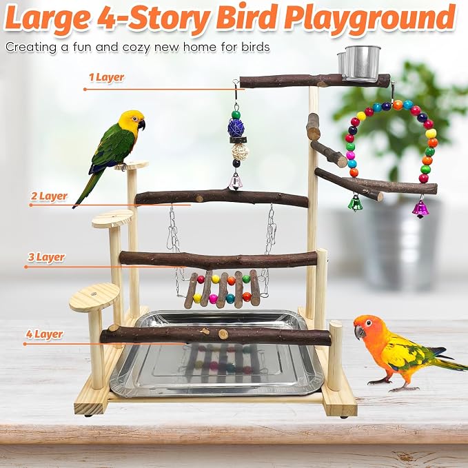 Kathson Wood Bird Playground Parrot Play Stand Bird Stand - Image 2