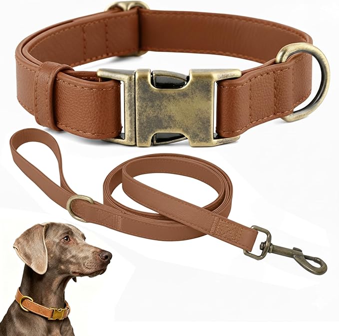 Dog Collar and Leash Set, Leather Silicone Waterproof Odor-Proof Dog Collar and by Ben+%26+Fellows