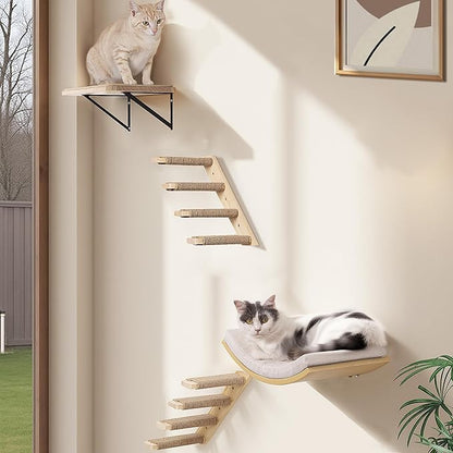 Cat Wall Stairs and Wall Shelves, 4 Piece Wood Cats Furniture Set, Padded by PELUOMOZ