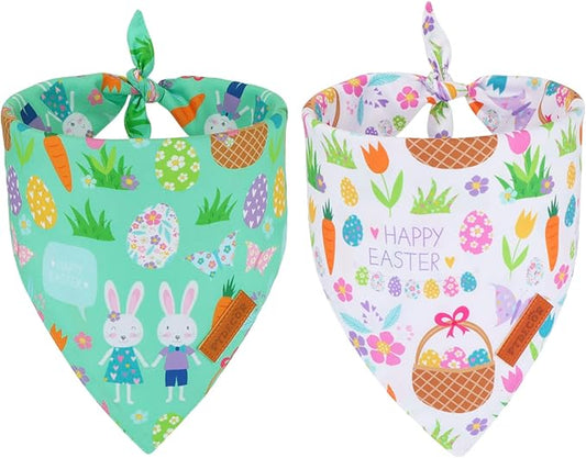 PTDECOR Easter Dog Bandana, Reversible Rabbit Easter Egg Dog Scarf by PTDECOR