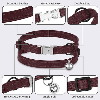 Leather Cat Collar with Buckle and Removable Bell - Image 5