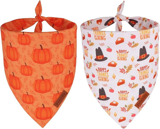 PTDECOR Thanksgiving Fall Dog Bandanas, Happy Thanksgiving Pumpkin Triangle by PTDECOR