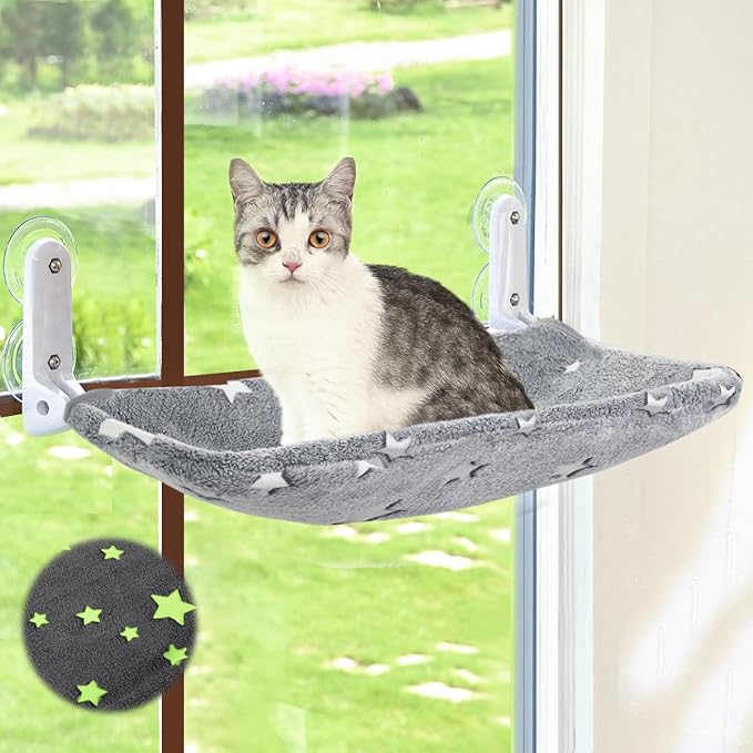 Cat Window Perch, Glow in The Dark Cordless Foldable Pet Hammock Bed by Zoratoo