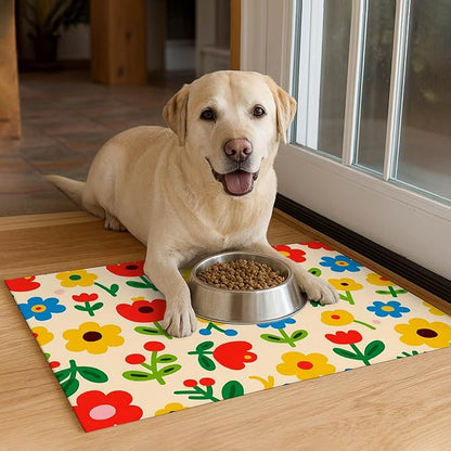 Pet Feeding Mat 24x16 inch Colorful Flower Print Pet Bowl Placemat Non Slip - Image 4