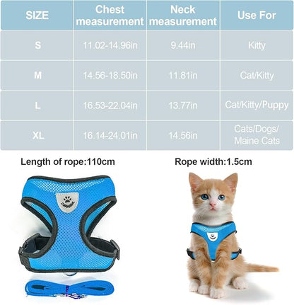 shudyear Summer cat Chest Harness and Leash, Anti-Escape Adjustable Soft mesh - Image 2