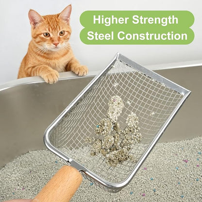 XBX Cat Litter Scoop with Holder – Metal Mesh Litter Scooper, Wooden Handle - Image 6